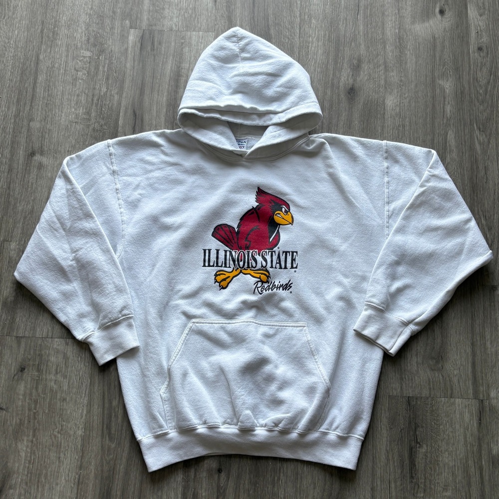 Vintage Gildan Illinois State Redbirds Hoodie White Heavyweight Blend Large
